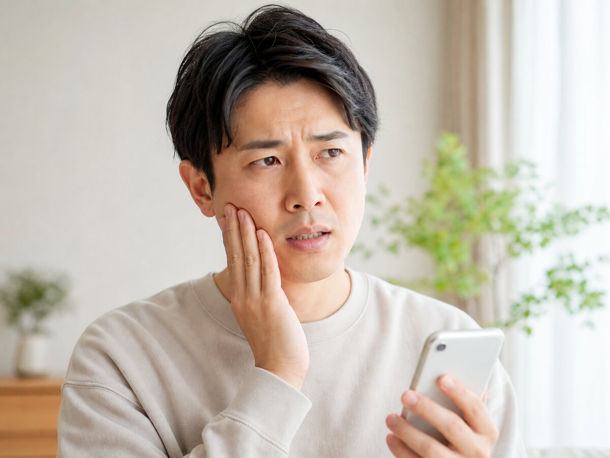 頬の急な痛みを感じ、来院前に電話を確認する人