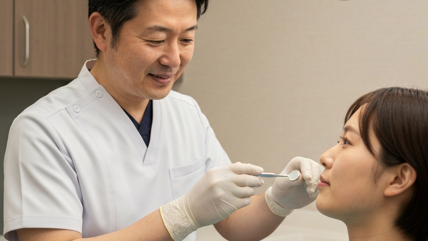 歯科医院で歯茎の状態を確認しているイメージ